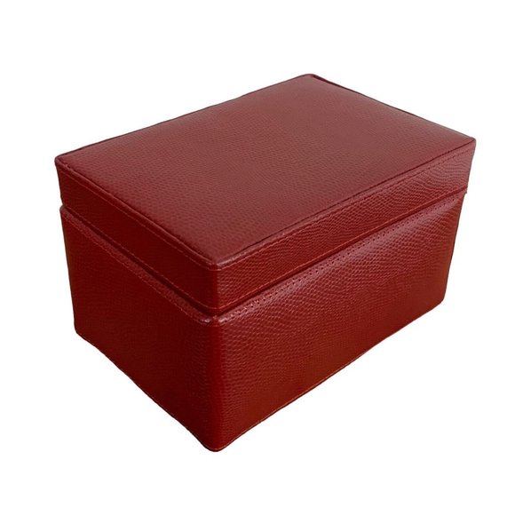 Tuscan Designs Red Leather Rectangular Jewelry Box 6.5" Length - Picture 2 of 7